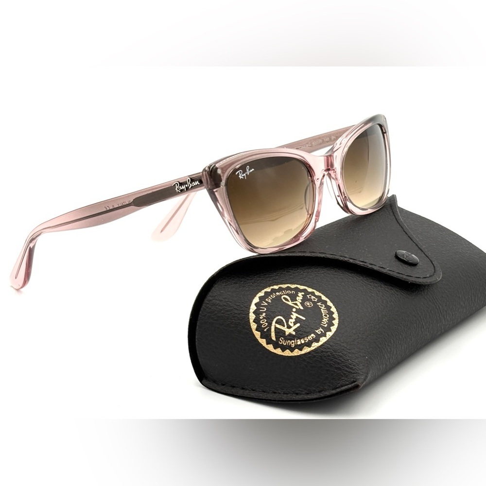 Ray-Ban Pink Transparent Frame Sunglasses with Brown Gradient Lenses - Picture 5 of 11